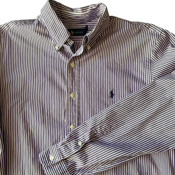 Ralph Lauren Men's 17 Button Down Long Sleeve Shirt Purple White Striped - Picture 1 of 5